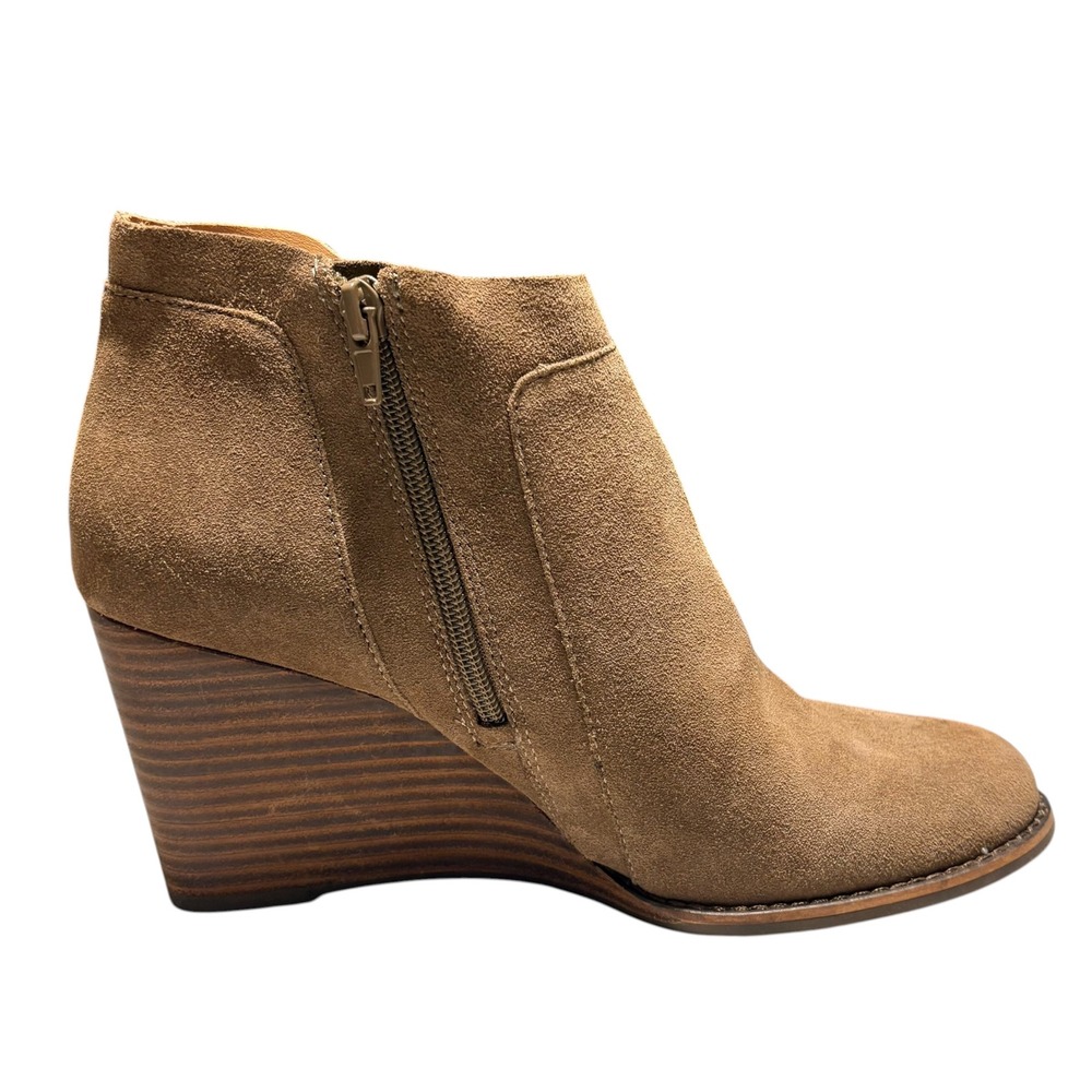 Lucky Brand Yomee Tan Suede Wedge Ankle Booties Brown Size 10M